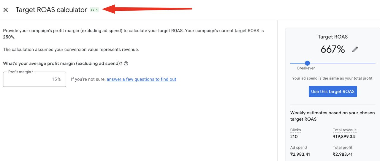Google Ads can now calculate target ROAS from profit margins
