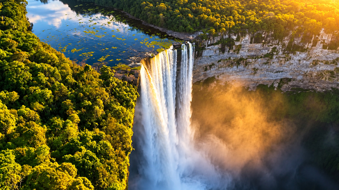 Mighty waterfall plunges into the heart of the rainforest