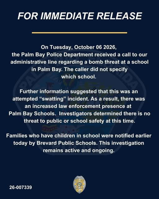 Bomb threat at Palm Bay schools identified as attempted swatting incident
