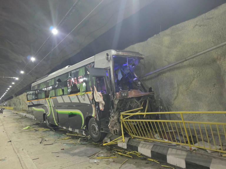 Five suffer injuries after truck hits private luxury bus on connecting ...