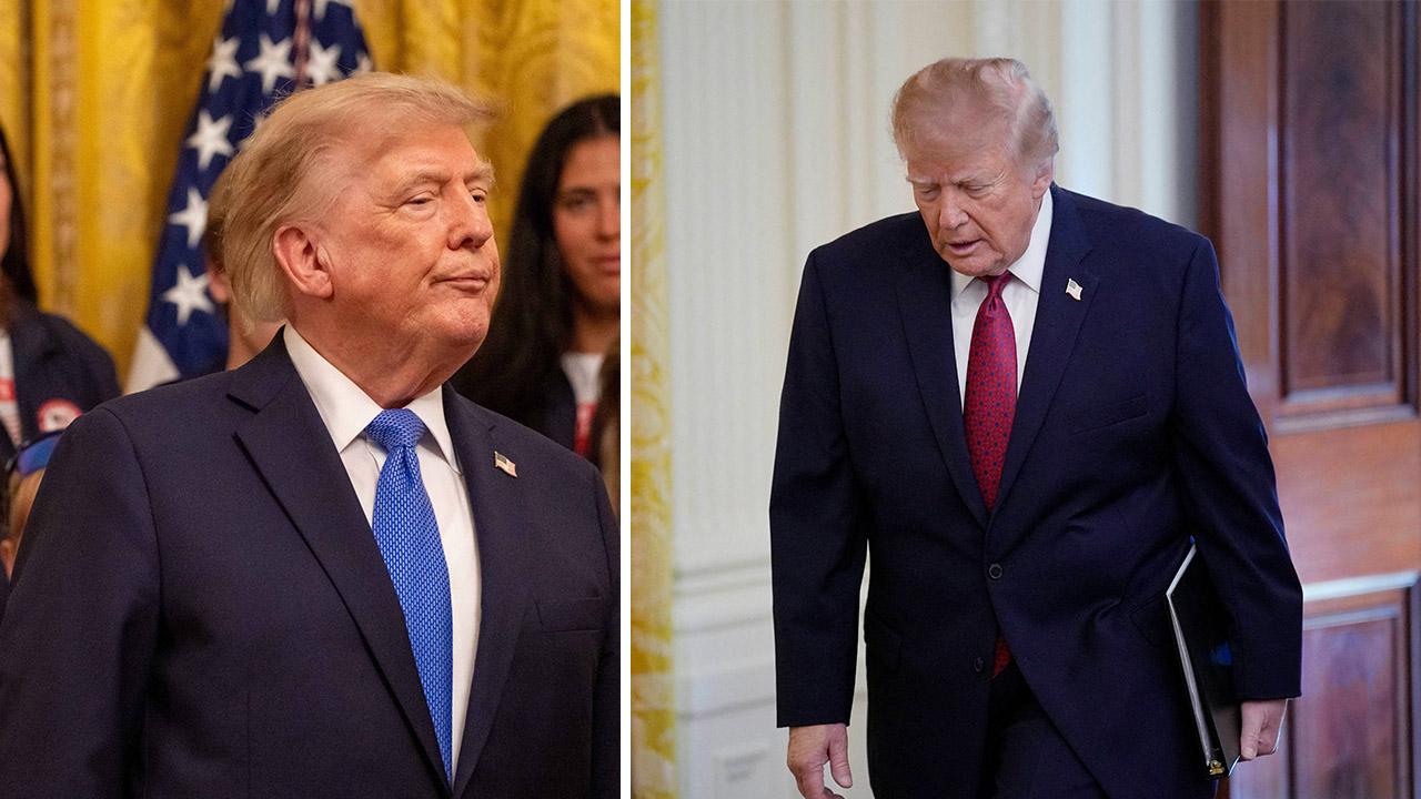 Donald Trump appears to miss his designated exit through stage curtains ...