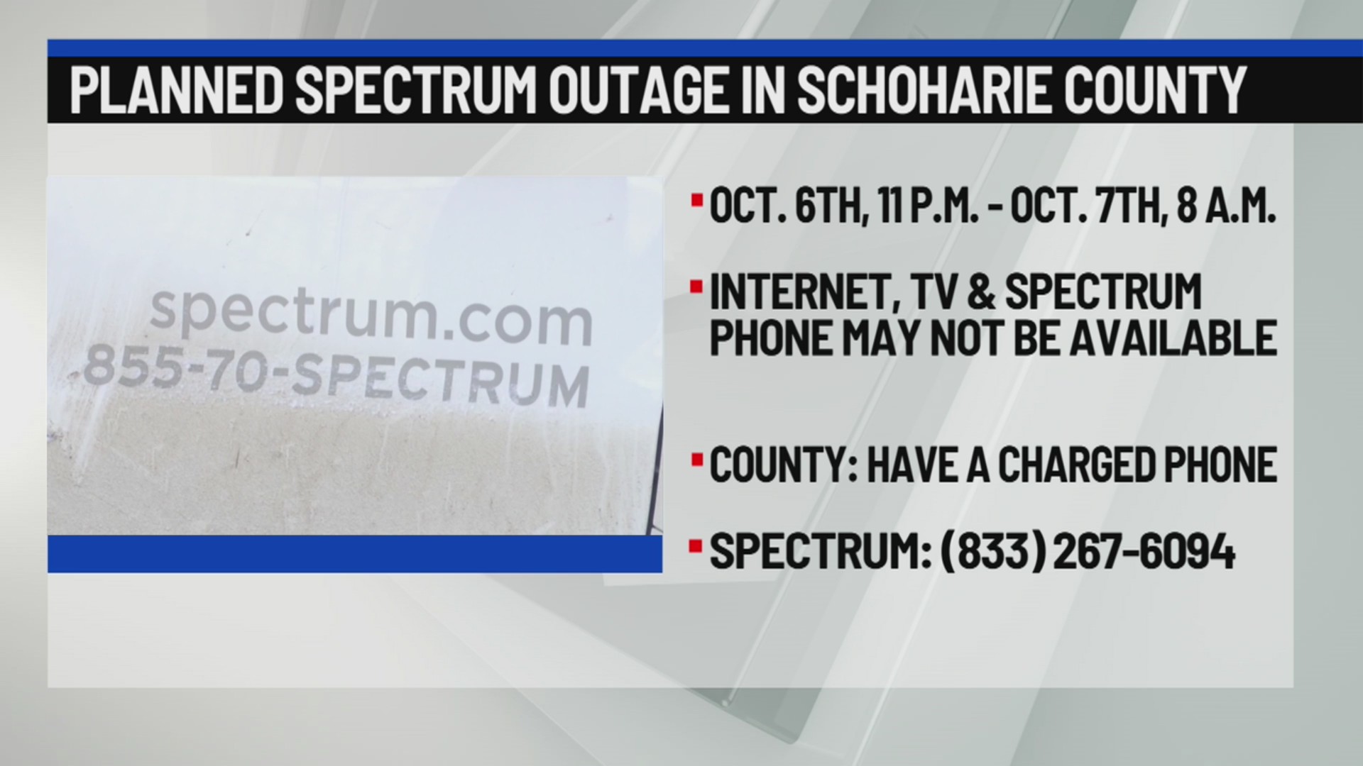 Planned Spectrum outage in Schoharie County