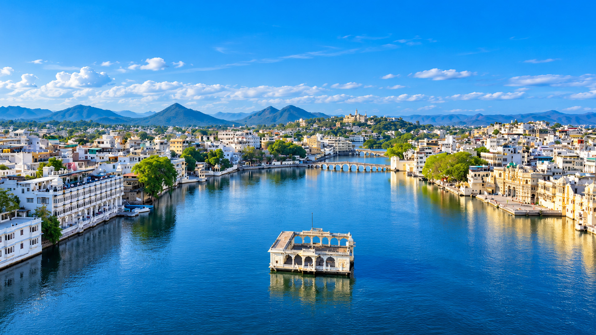 Udaipur rising along the shores of Lake Pichola