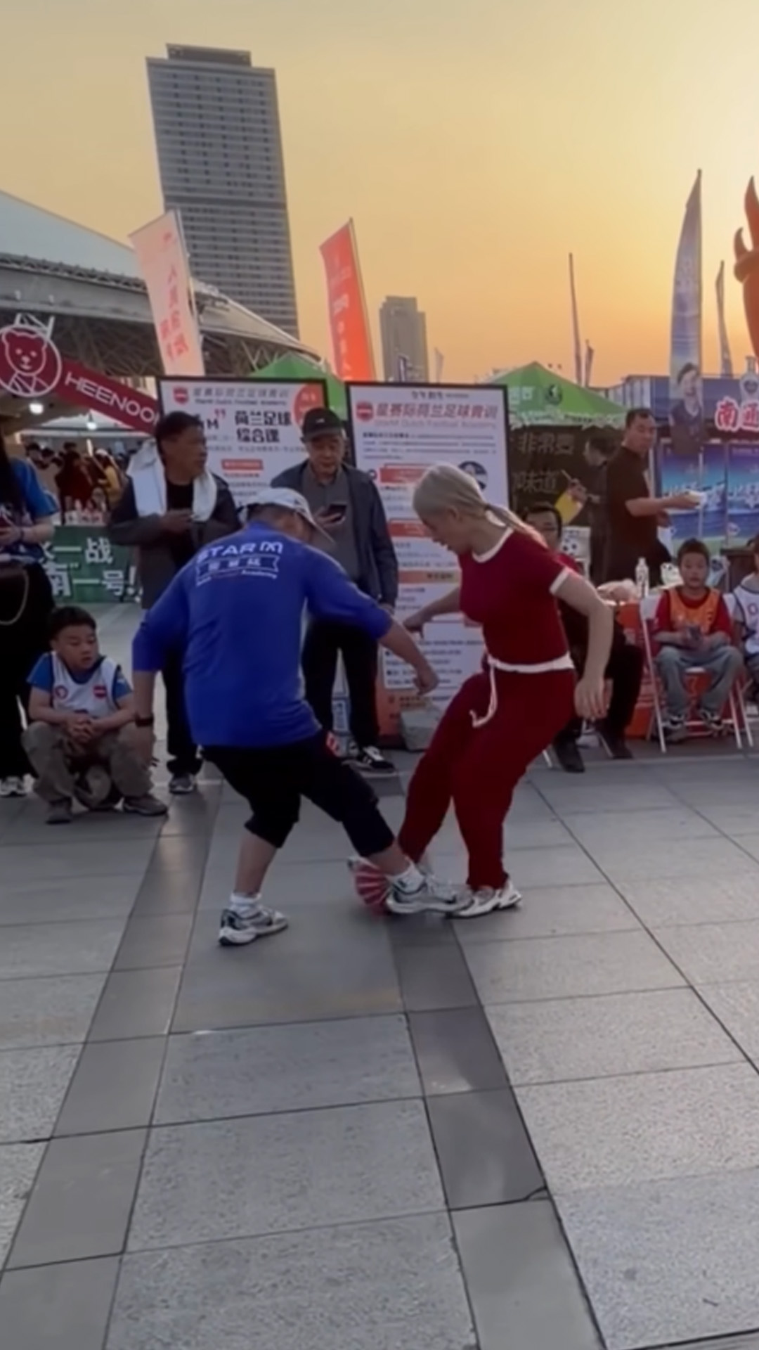 Football skills challenge shows quick footwork and ball control