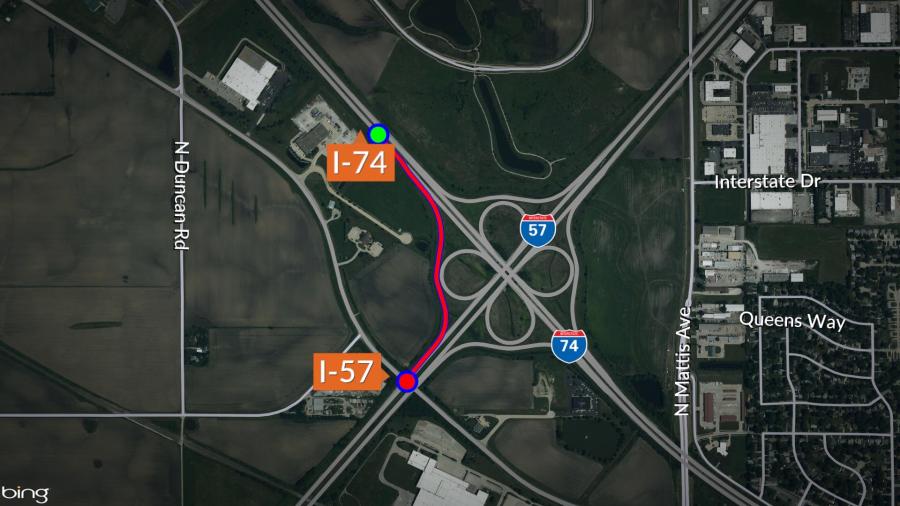 I-57/74 ramp closure begins Tuesday evening