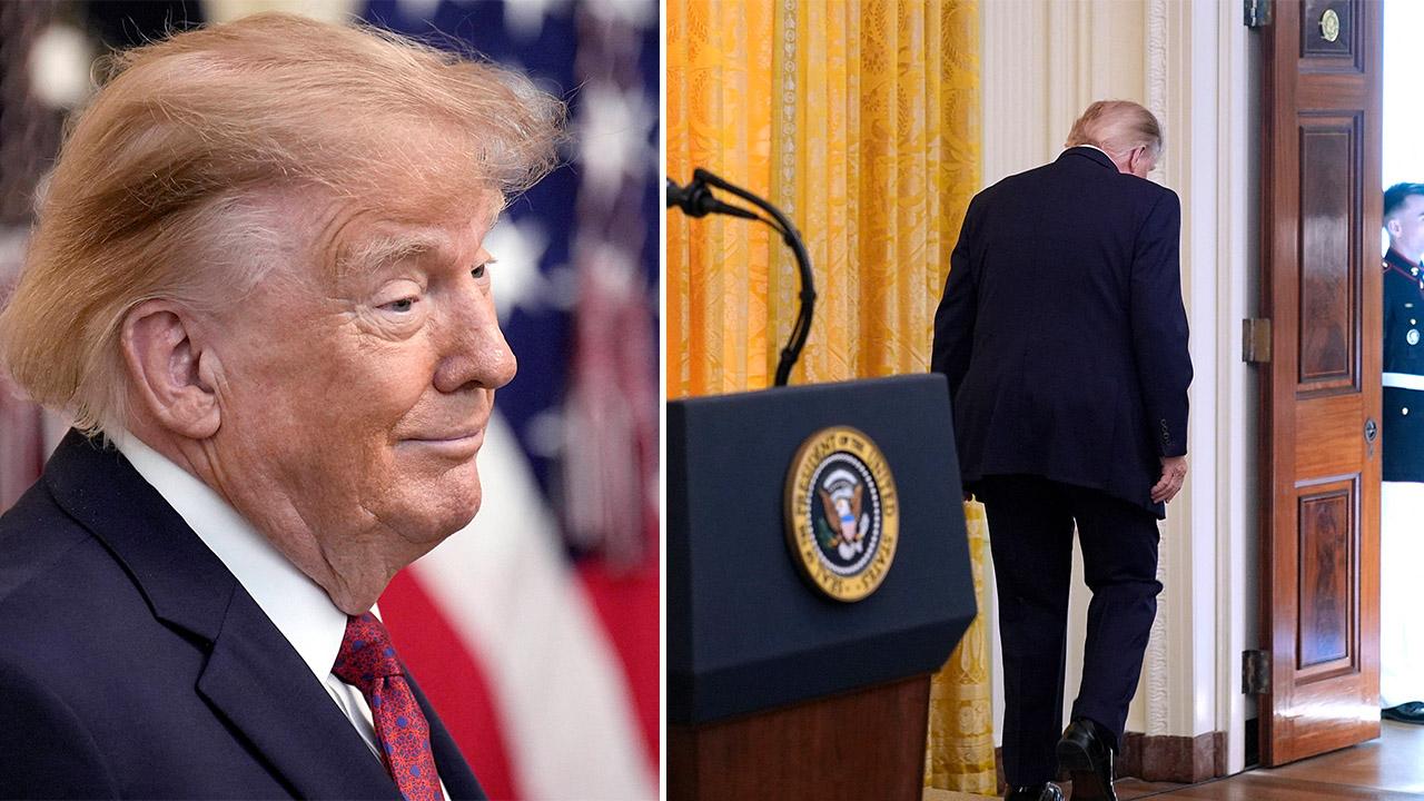 Donald Trump appears to miss his designated exit through stage curtains ...