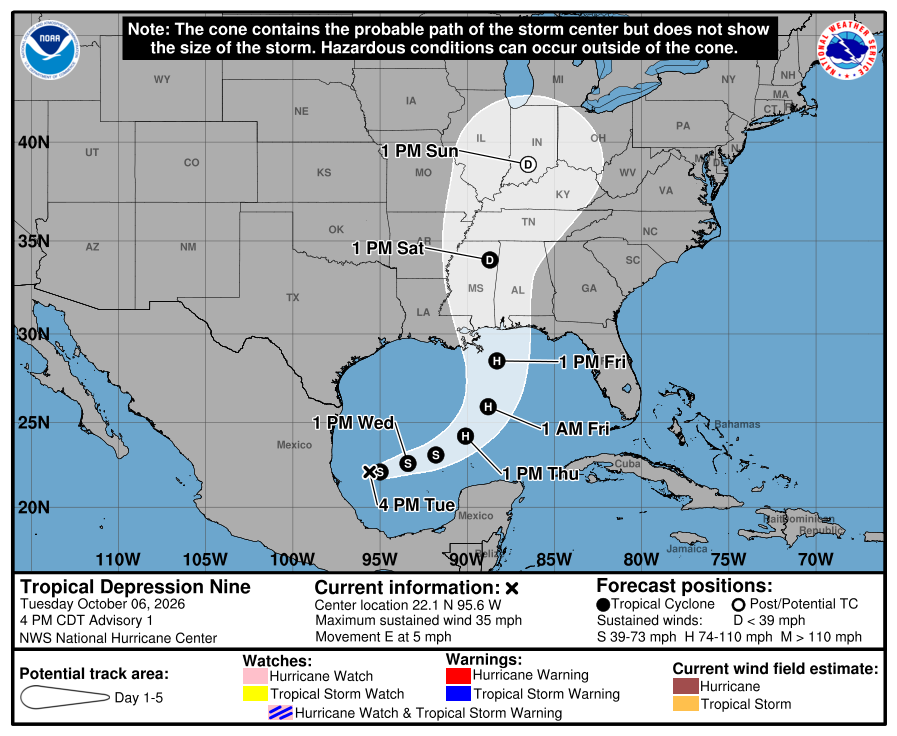 Tropical Depression 9 forms, expected to become hurricane in Gulf