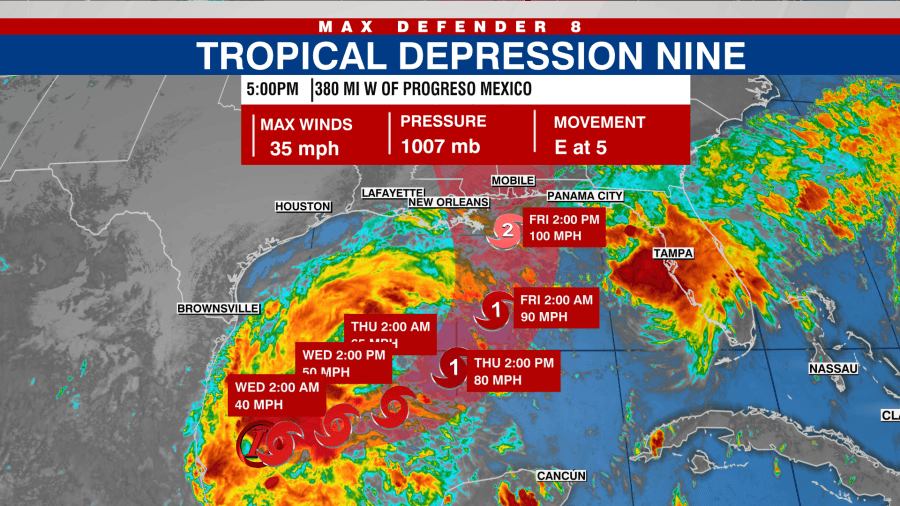Tropical depression nine forms in Gulf, expected to quickly strengthen ...