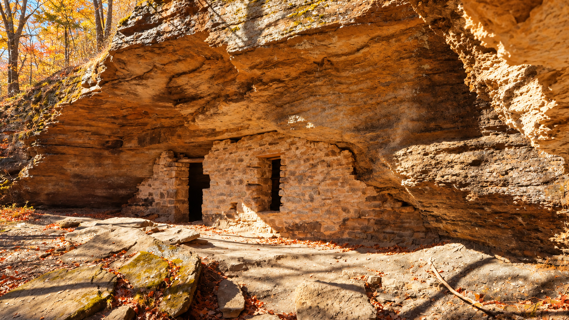 This forest shelter looks carved into solid rock