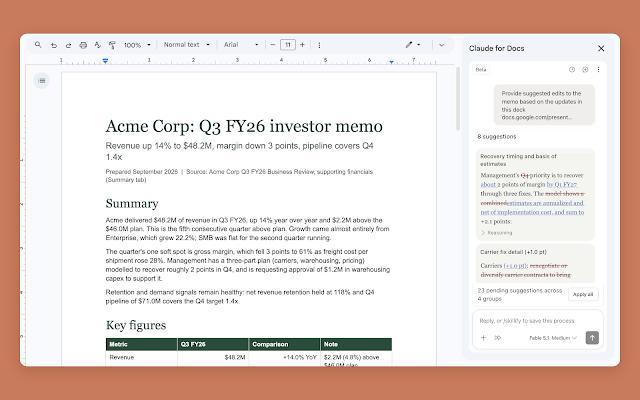 Anthropic Claude now gets sidebar integration on Google Docs, Sheets ...