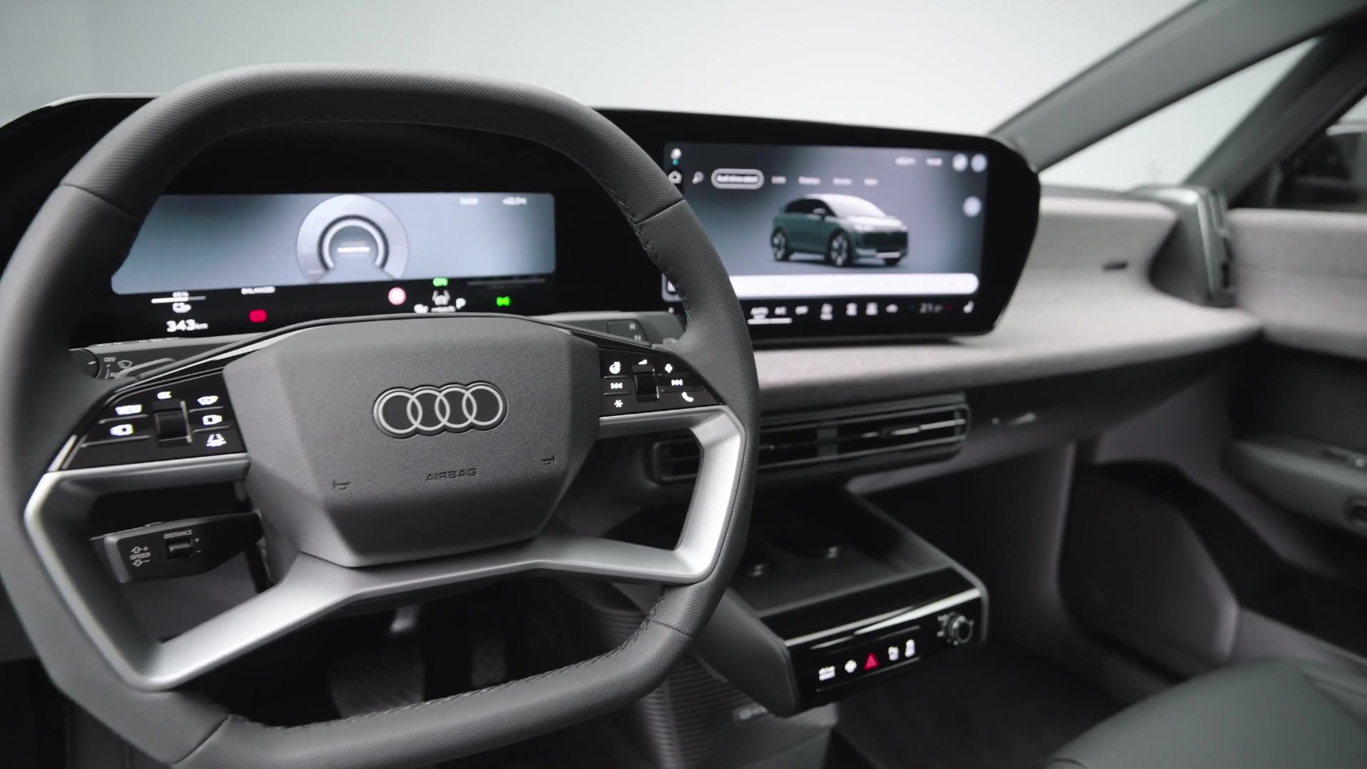 Audi A2 e-tron in studio interior design in pistachio green