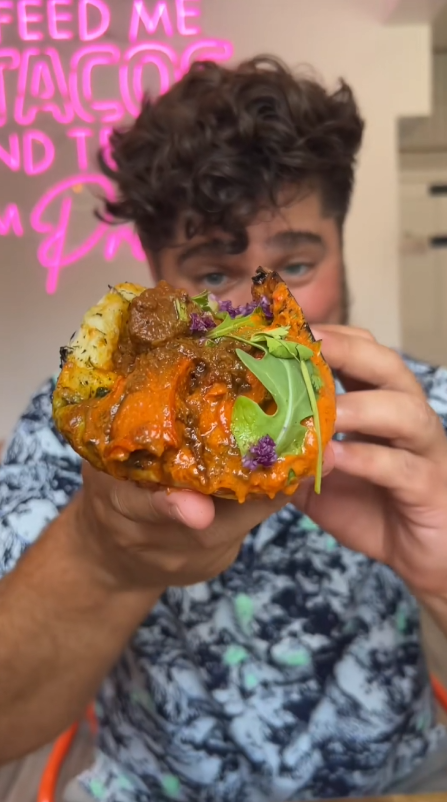 Cheesy naan taco with chicken tikka masala