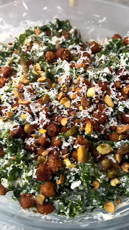 Creamy kale caesar with tahini yogurt dressing