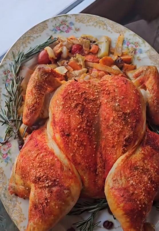 Crispy spatchcock chicken with juicy meat