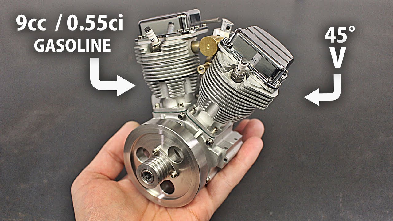 Testing a miniature V-twin engine in action