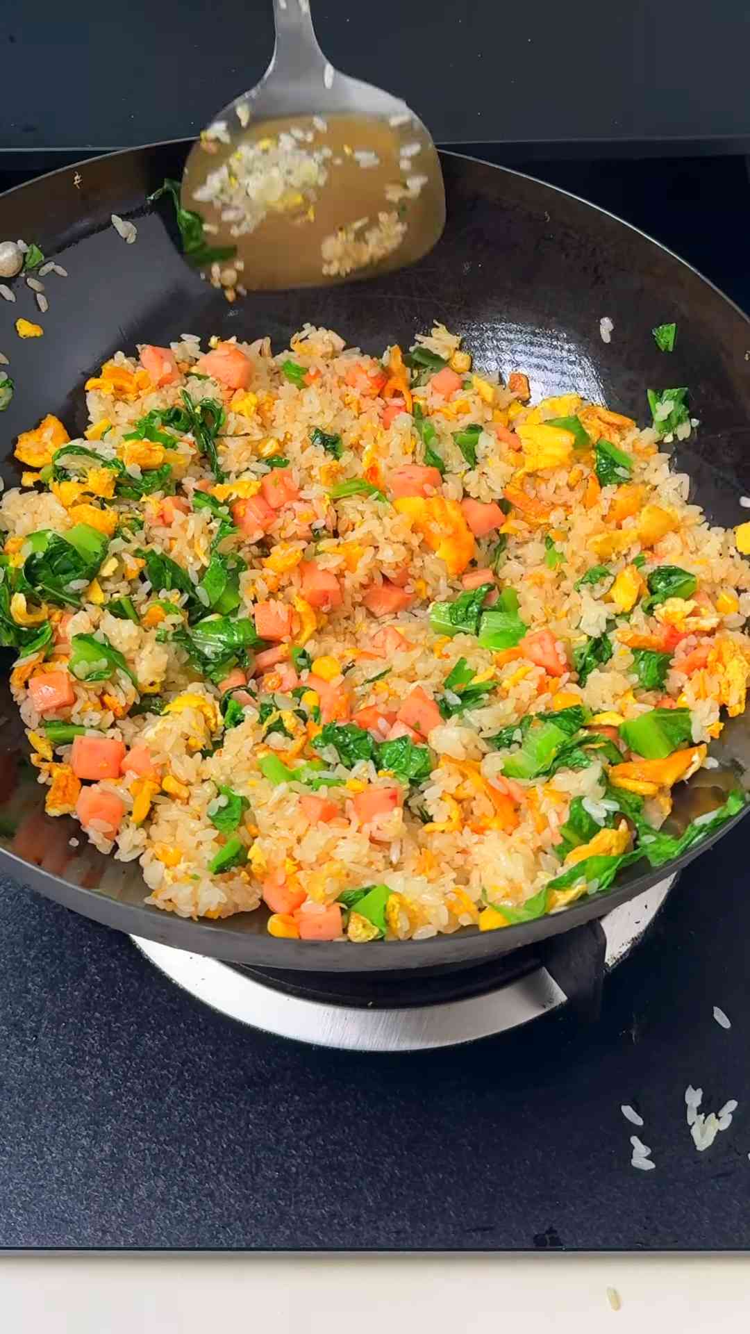 Luncheon meat and greens fried rice