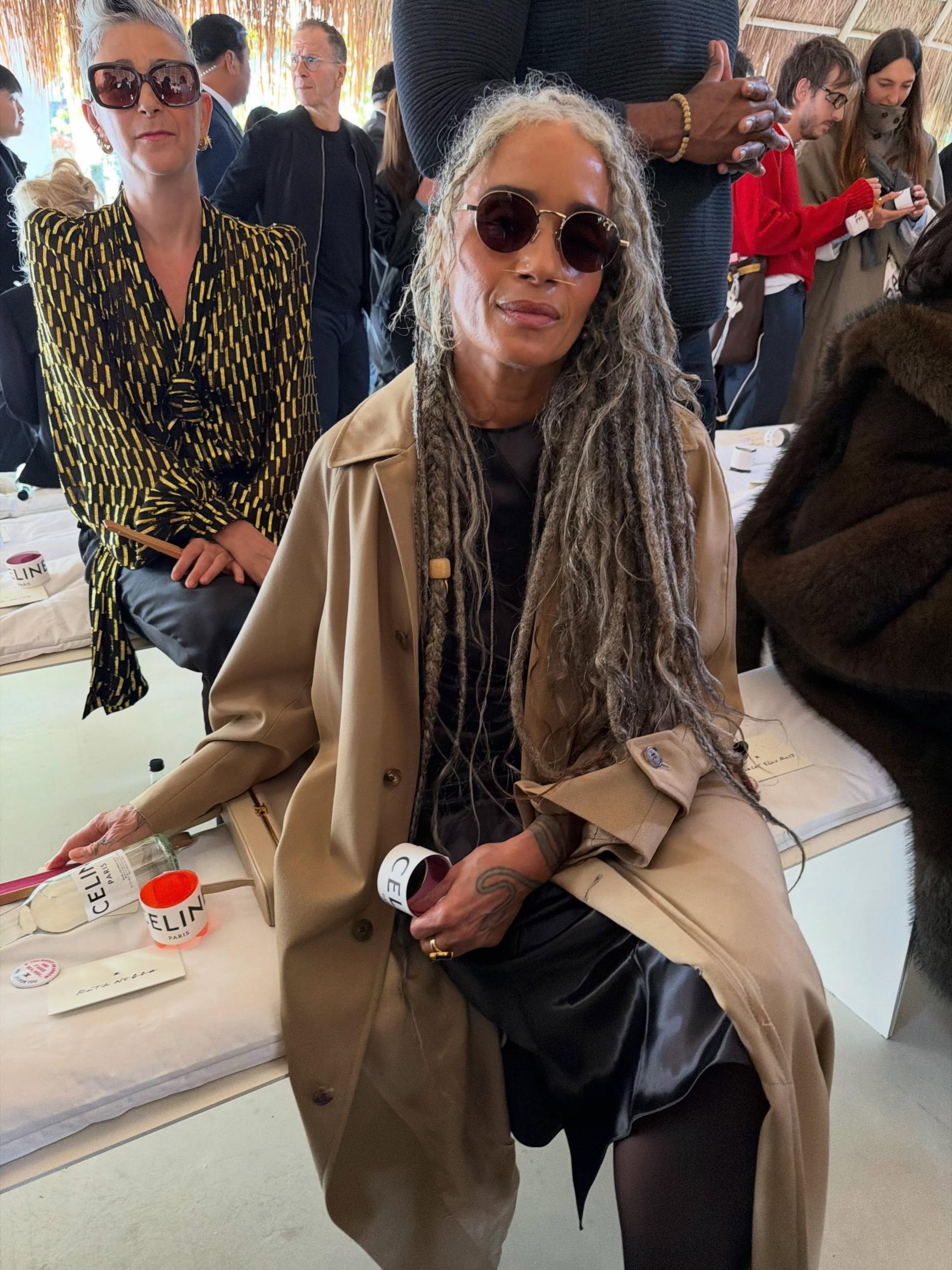 Lisa Bonet shows off waist-length silver hair at Paris Fashion Week