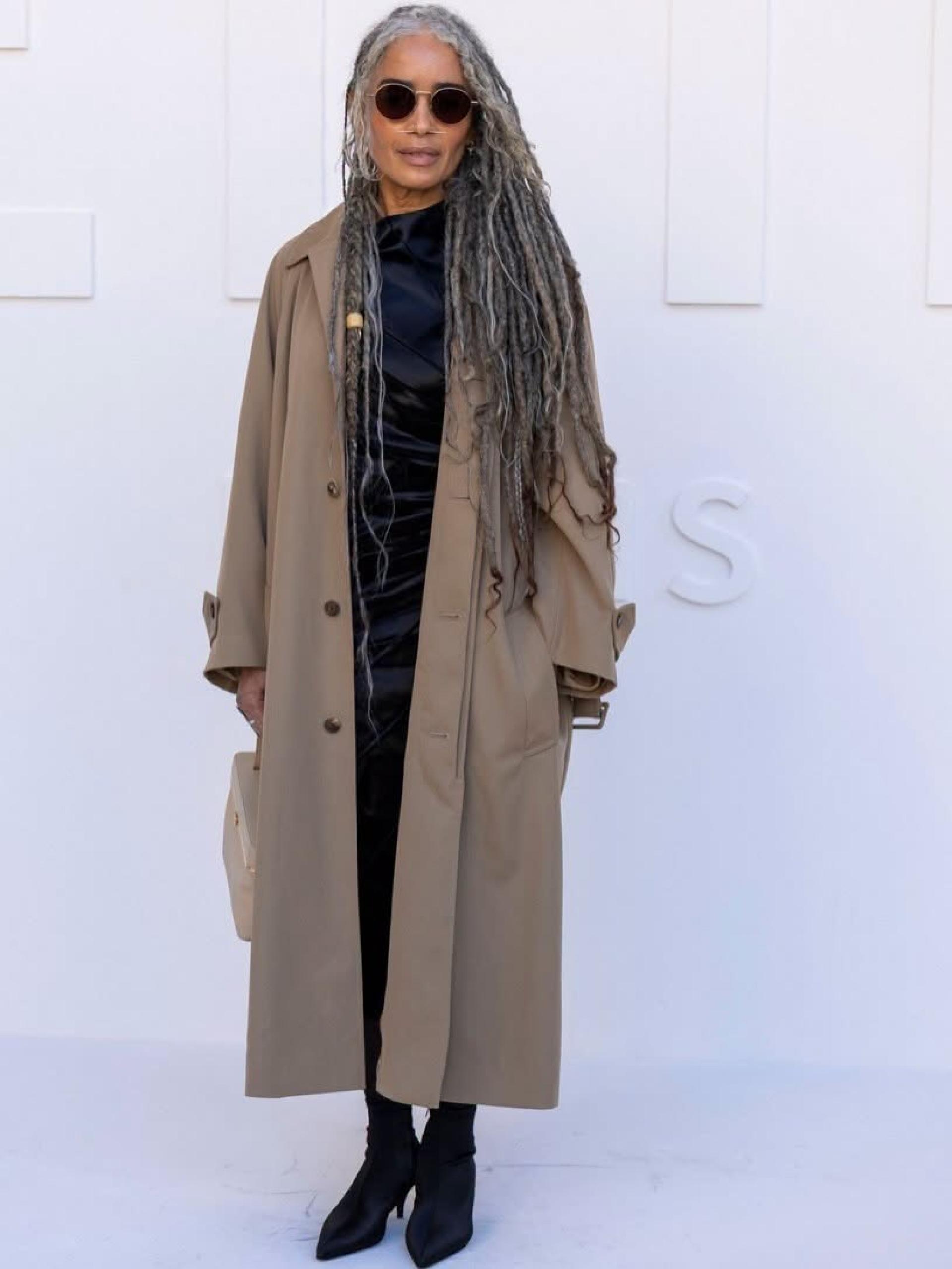 Lisa Bonet shows off waist-length silver hair at Paris Fashion Week