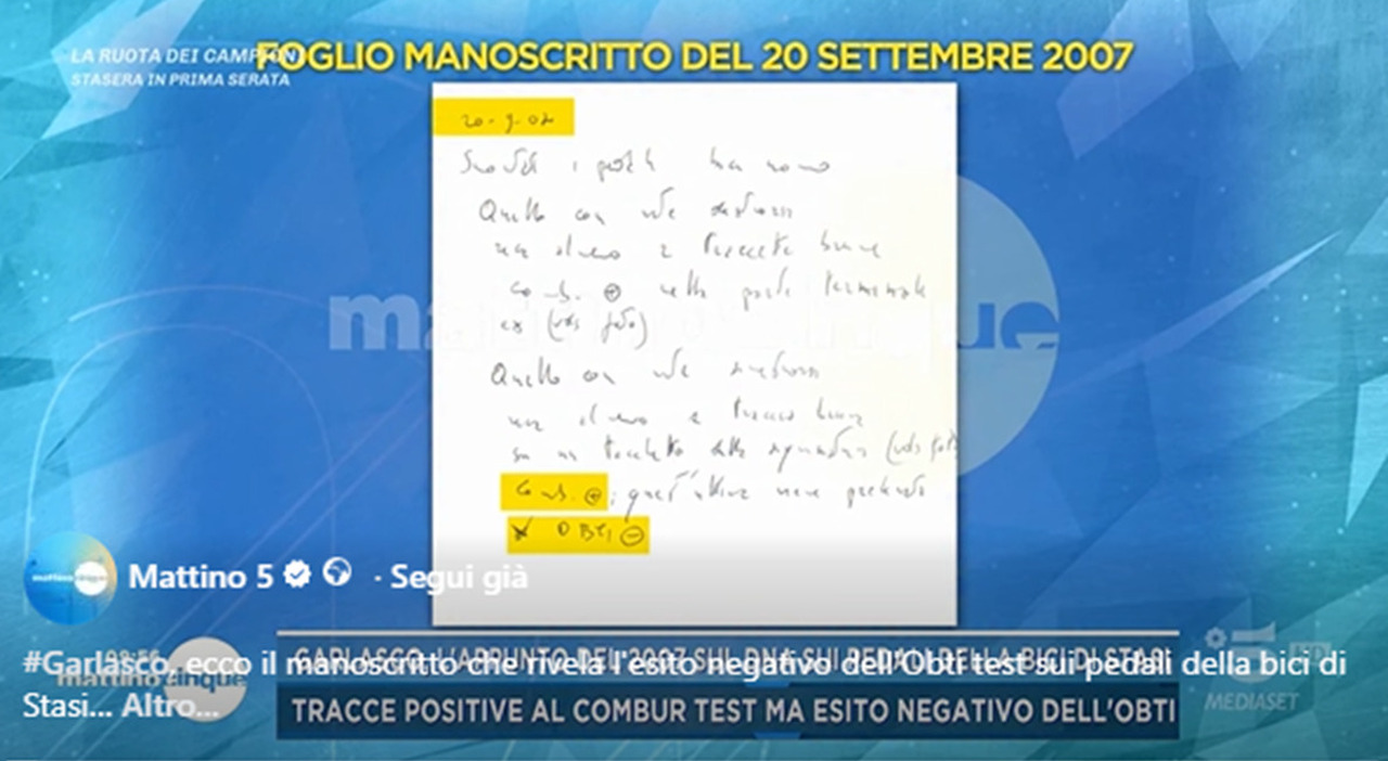Garlasco, il manoscritto che rivela l'esito negativo dell'OBTI test sui ...