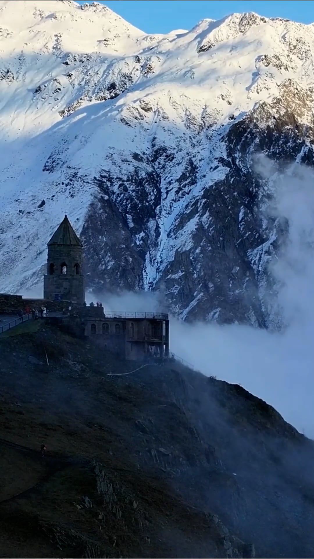 Gergeti Trinity Church, Georgia: Drone views of Kazbegi peaks