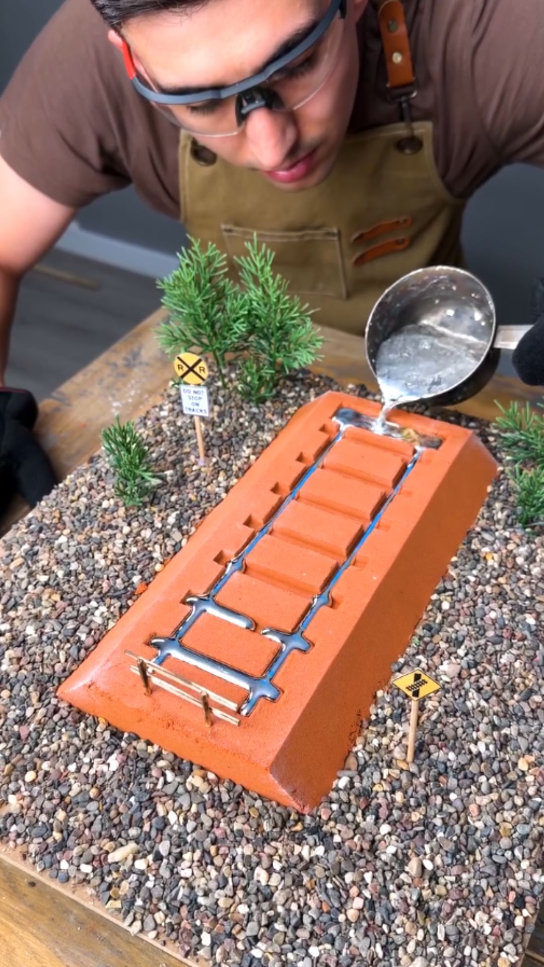 Precision crafting behind a fully working model locomotive