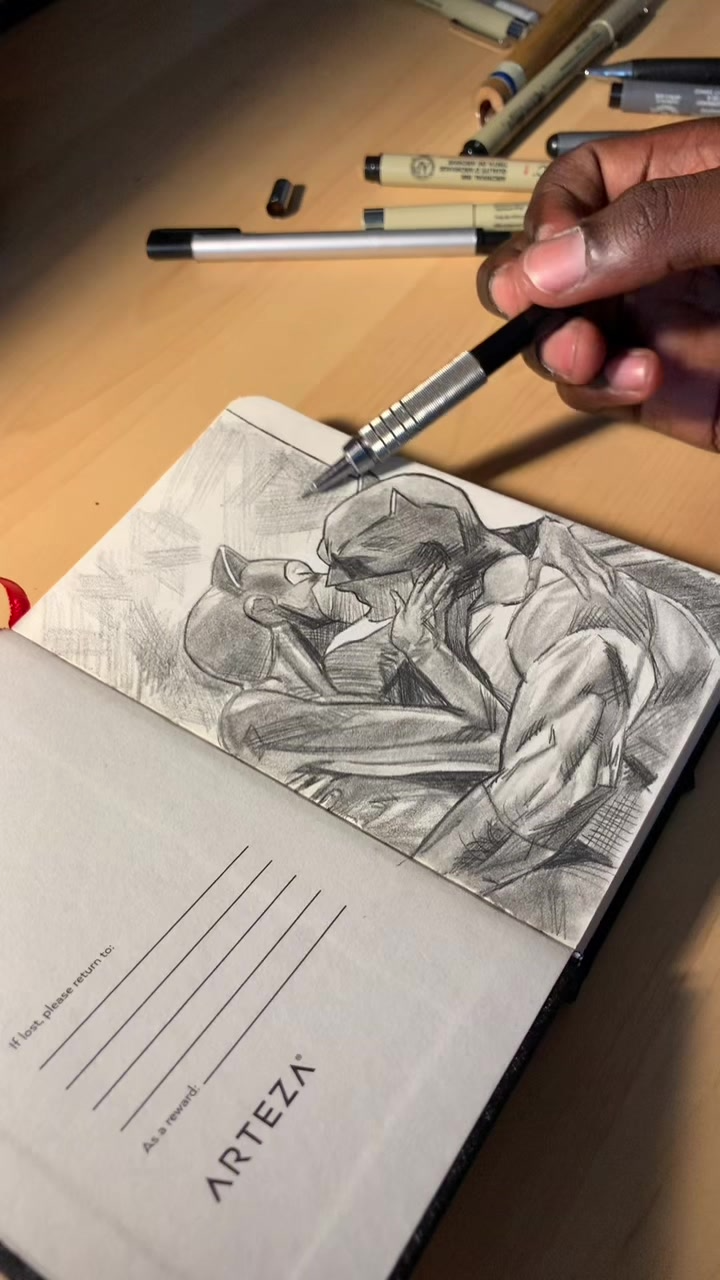 Batman and Catwoman in a striking sketch