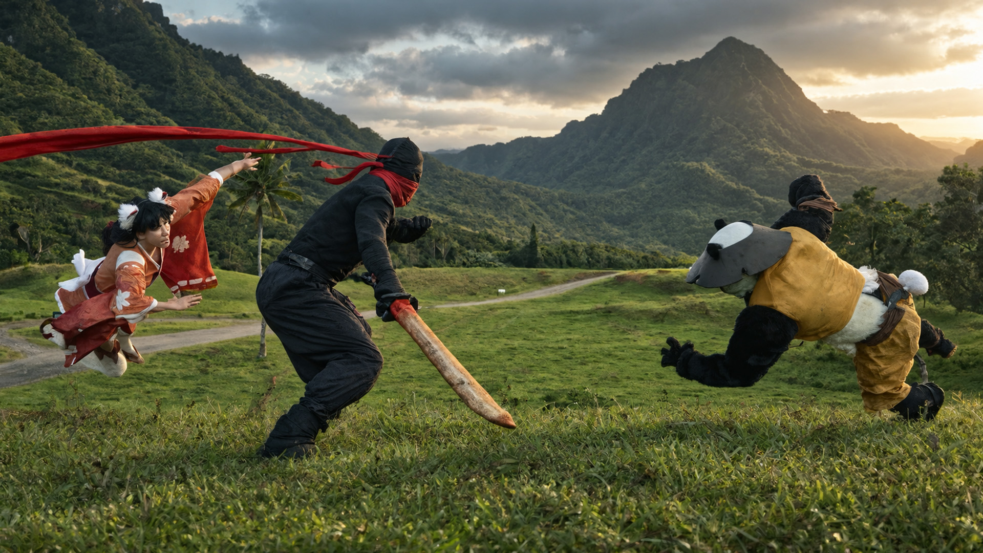 Heavy equipment makes this flying ninja stunt possible