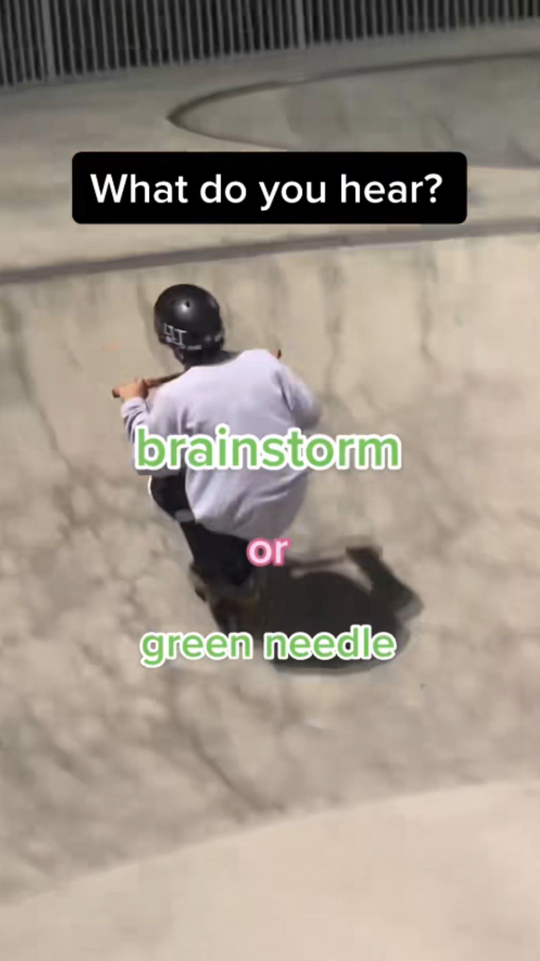 Brainstorm or green needle audio challenge with skatepark scooter riding