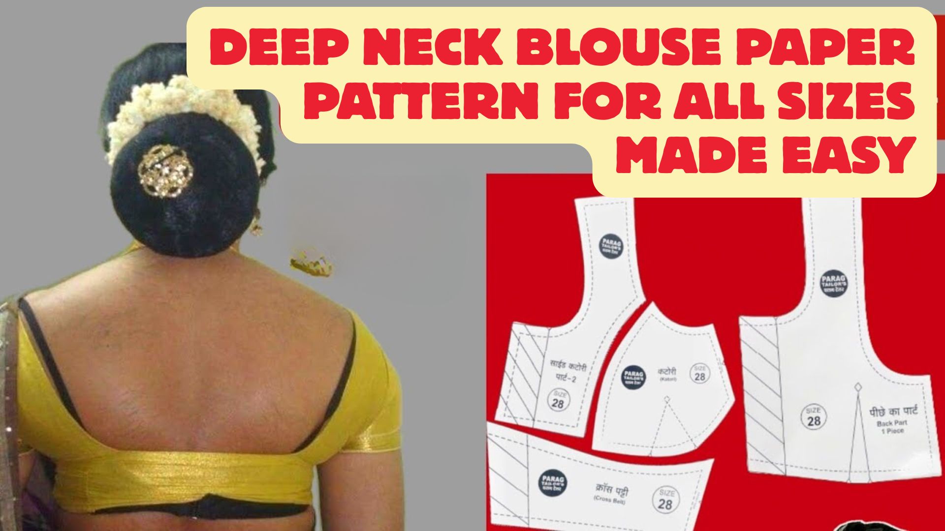 Deep neck blouse paper pattern for all sizes made easy