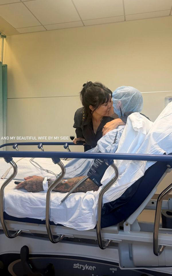 Travis Barker shares photo from the hospital, says 'beautiful wife ...