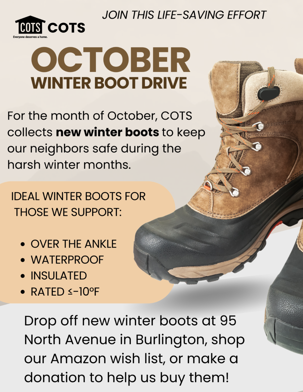 COTS seeking winter boot donations for homeless people