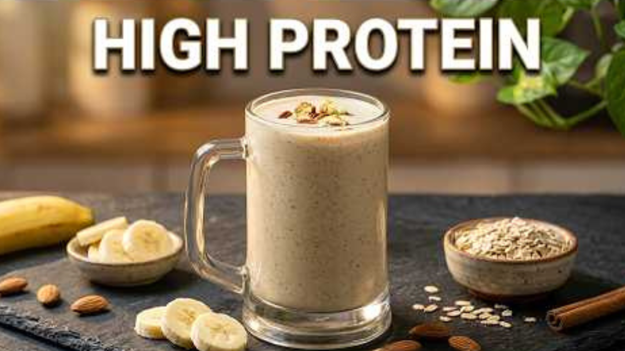 Simple high protein breakfast smoothie with oats