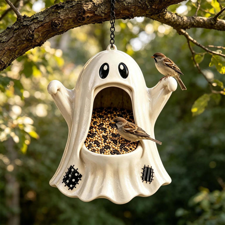 This ghost-shaped bird feeder will haunt your backyard in the cutest ...