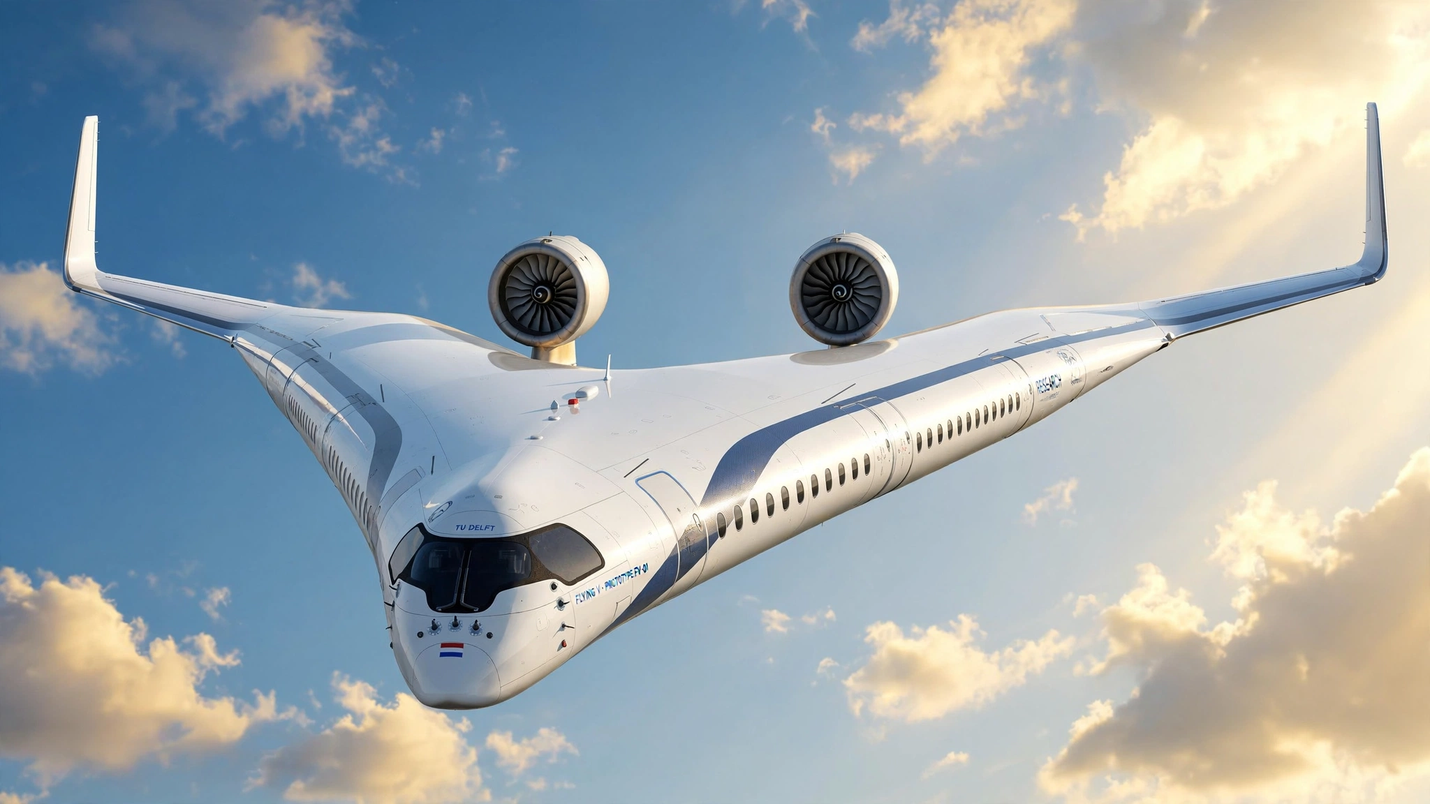 The flying V replaces the passenger jet’s tube with wings
