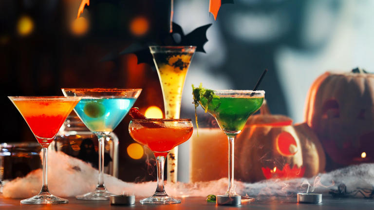 Melted marshmallow webs are key for dramatic Halloween cocktails