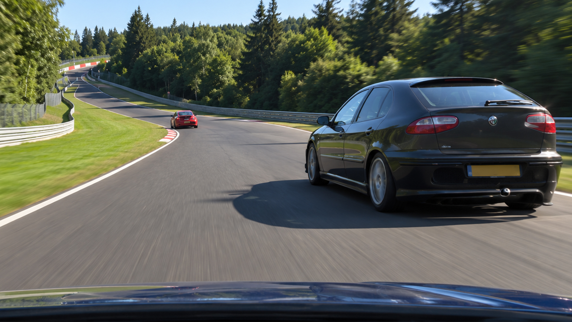 Alfa Romeo 147 chases a red hatchback at Nürburgring