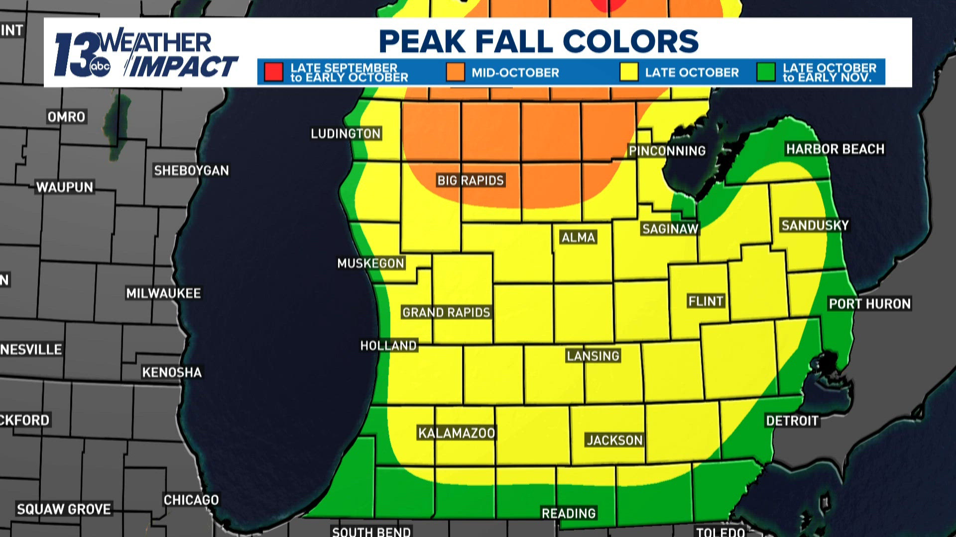 When will fall colors peak in West Michigan?