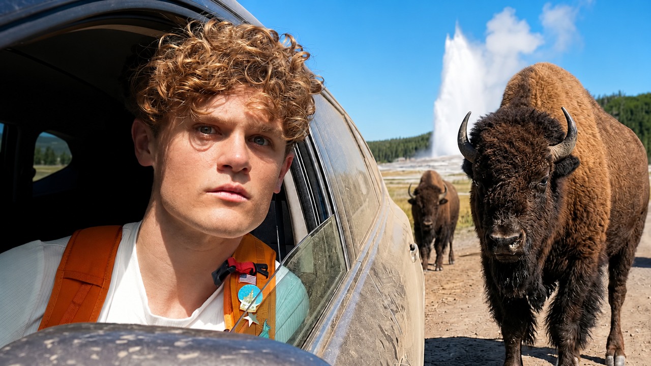 Ryan and Haley came for Yellowstone’s geysers and loved the bison encounter