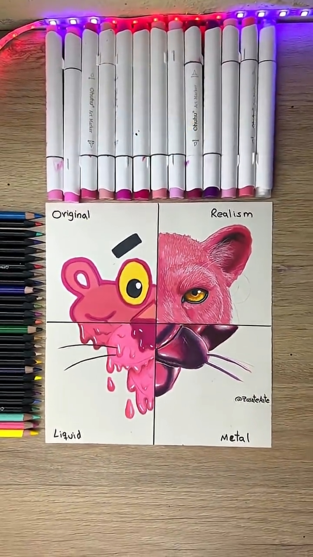 Dibujando a la Pantera Rosa en cuatro estilos artísticos