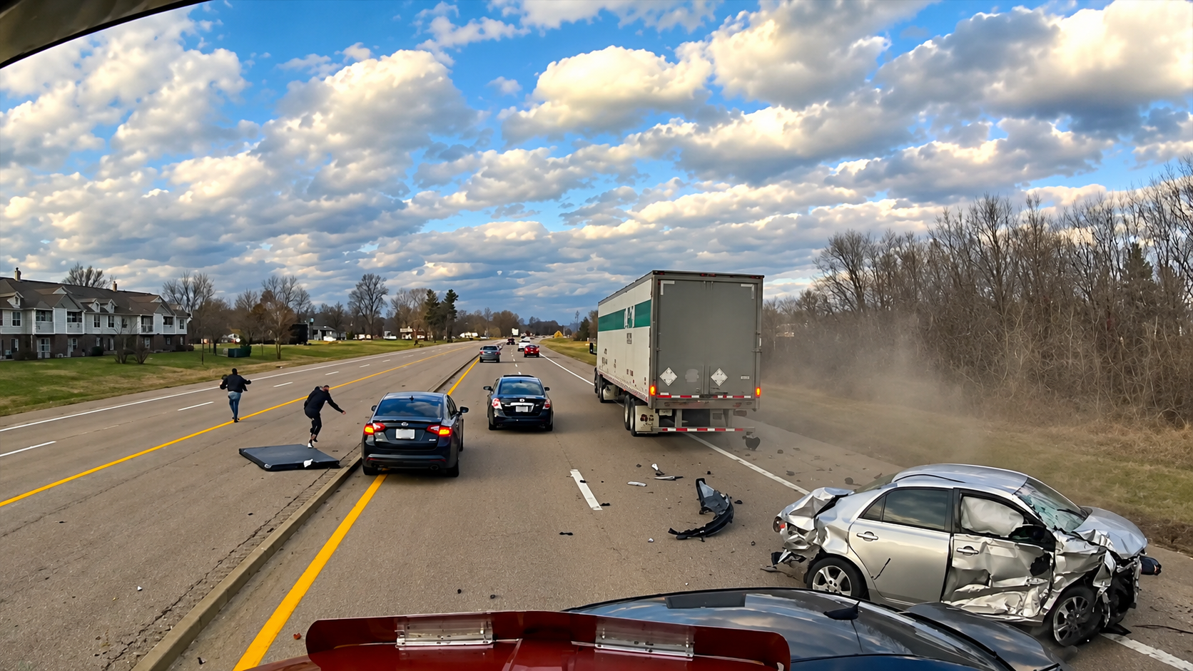 Semi fails to stop during a road incident - then slams into 3 vehicles