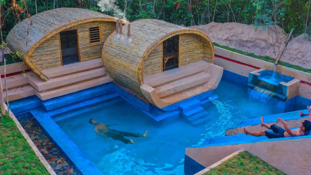Watch these jungle builders transform a water park into twin villas ...