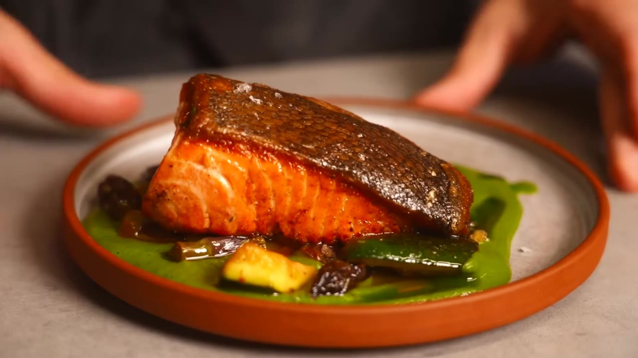 This bright salmon dinner brings restaurant technique into the home kitchen
