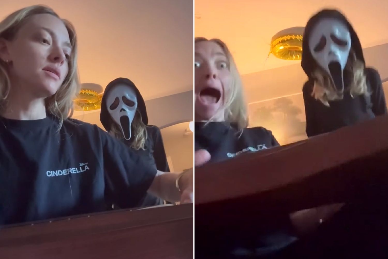Amanda Seyfried is jump-scared by 9-year-old daughter Nina wearing ...