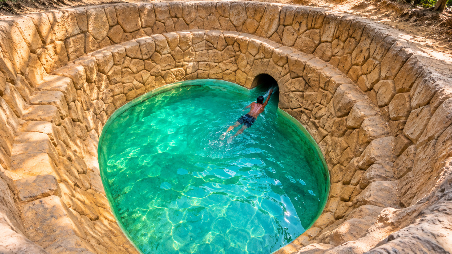 Build secret underground cabin in the forest with mysterious swimming ...