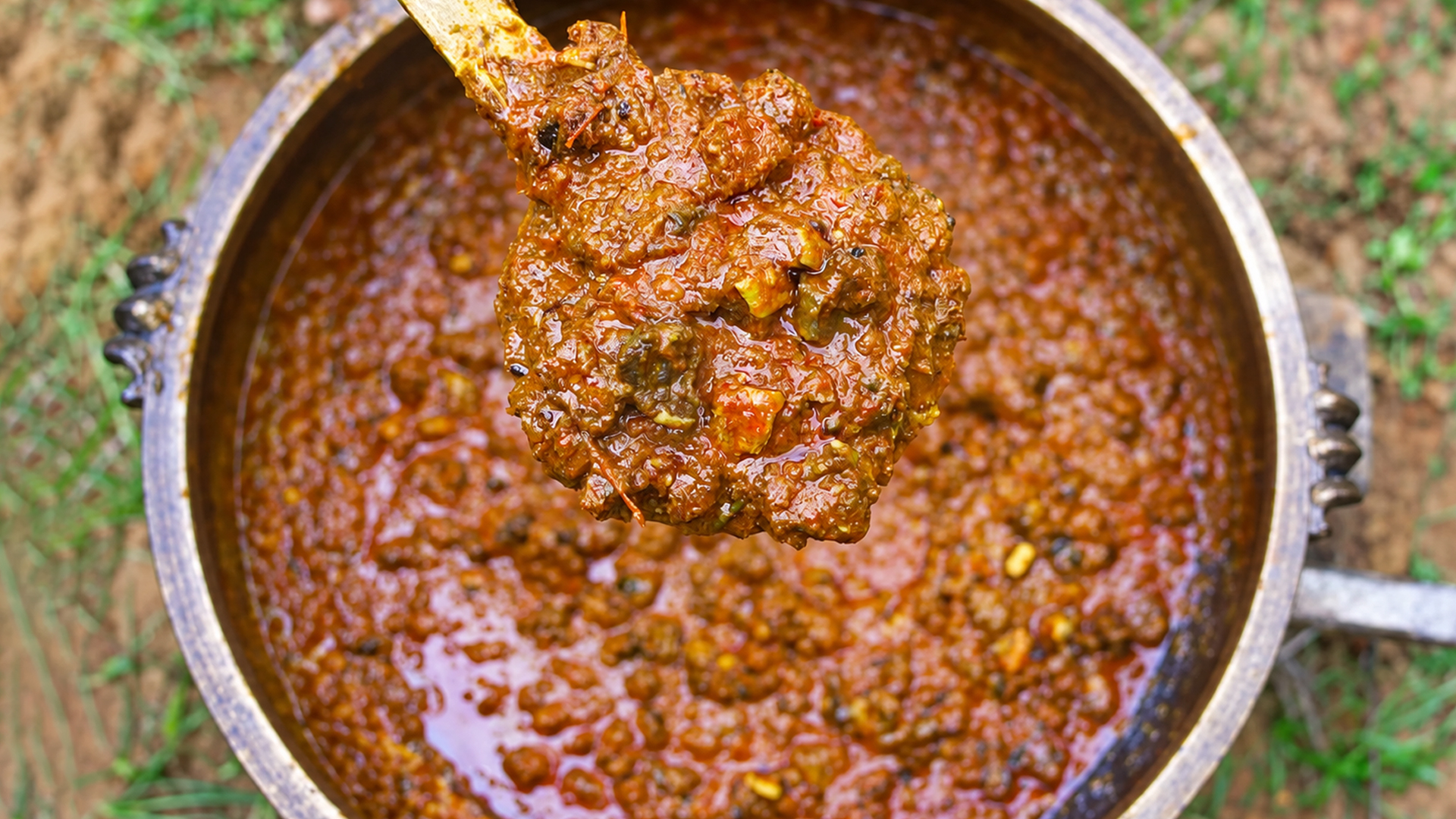 Traditional dried stingray fish gravy karuvadu thokku cooked in village