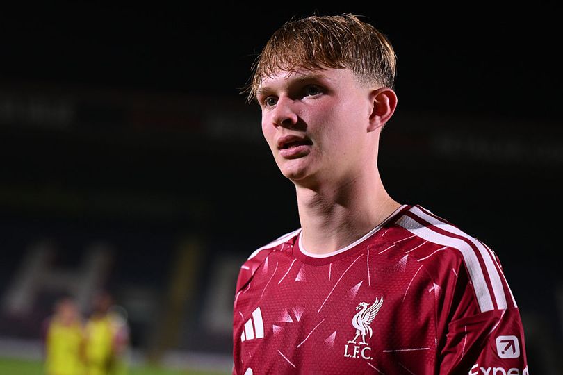 ROCHDALE, ENGLAND - SEPTEMBER 22: Will Wright of Liverpool U21 after the Jersey Mike's Trophy match between Rochdale and Liverpool U21 at Crown Oil Arena on September 22, 2026 in Rochdale, England. (Photo by Ben Roberts Photo/Getty Images)