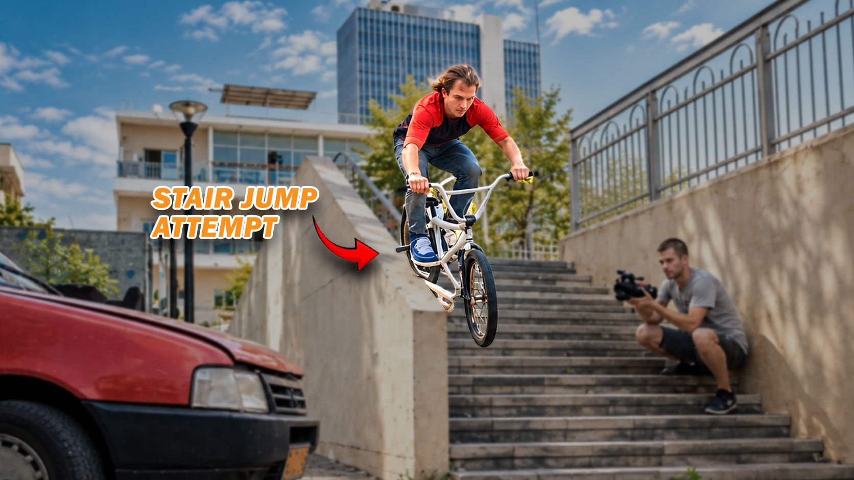 Bike rider performs a controlled trick jump