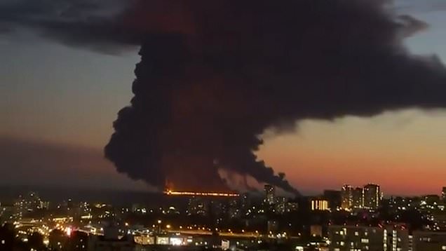 Moment Russian supply trucks speed away in flames from Ukrainian drone ...