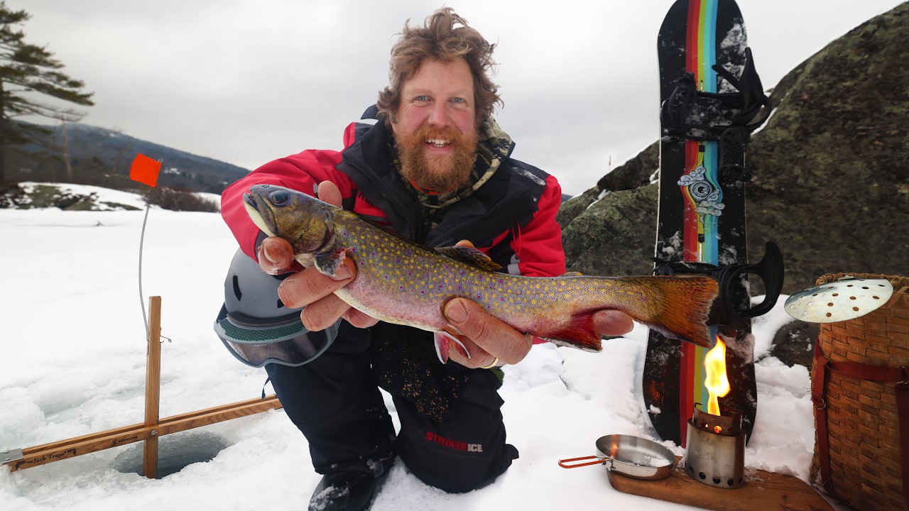 Snowboarding catch and cook brook trout