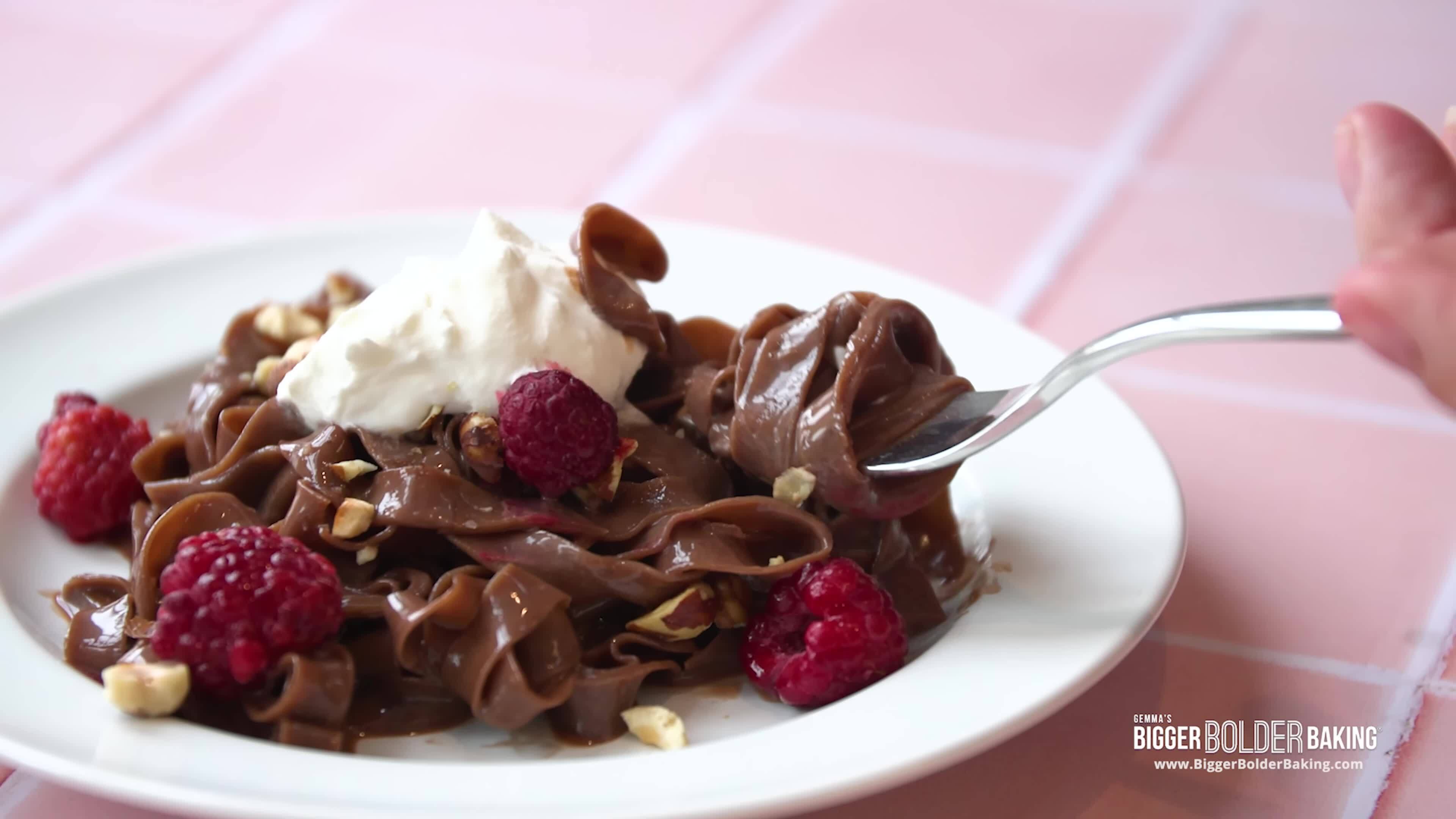 Delicious chocolate pasta paired with rich chocolate hazelnut sauce